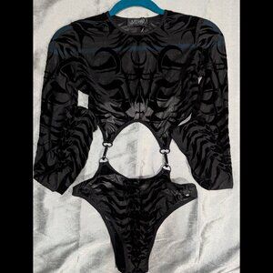 Dolls Kill Ill Fated Love Mesh Bodysuit Black Medium